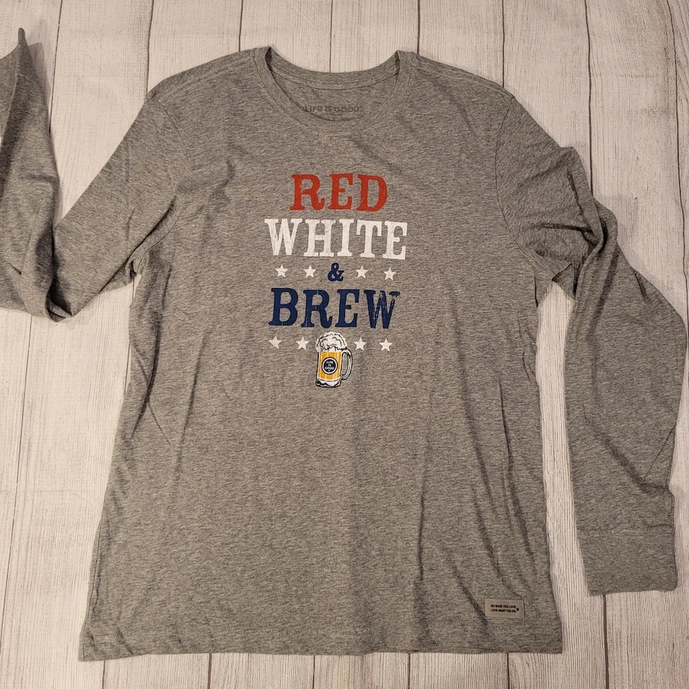 Life is Good Men's •Size Medium• Long Sleeve Crusher Cotton Shirt Red White Brew
